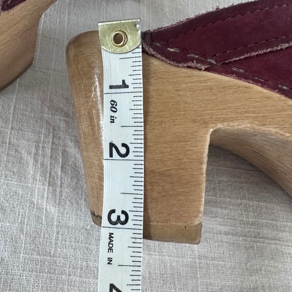 No.6 Old School Clog Burgundy Nubuck Leather Wood Heel Mule Shoes EU 40 - Picture 3 of 13